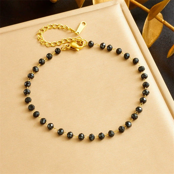 Jewelry Stainless Steel Resin Black Bead Chain Necklace Bracelet Retro Bohemian Style Electroplating For Women