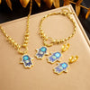 Jewelry Stainless Steel Retro Diamond Oil Palm Electroplating Box Chain Earrings Necklaces Bracelet Set For Women