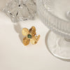 Jewelry Stainless Steel Ring Natural Stone Fourpetal Flowers Exaggerated Inlay African Turquoise French Vintage Quiet Design Geometric Electroplating