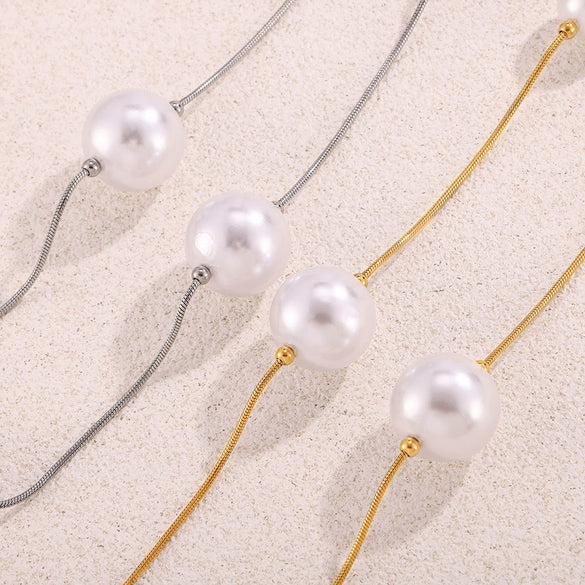 Jewelry Stainless Steel Shell Beads Geometric Long Stacked Sweater Chain Pvd Electroplated Women's Autumn And Winter Accessories