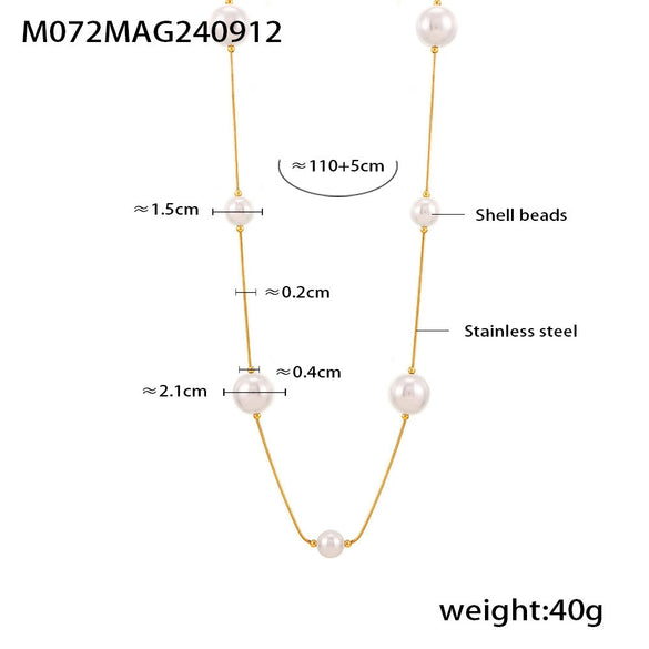 Jewelry Stainless Steel Shell Beads Geometric Long Stacked Sweater Chain Pvd Electroplated Women's Autumn And Winter Accessories