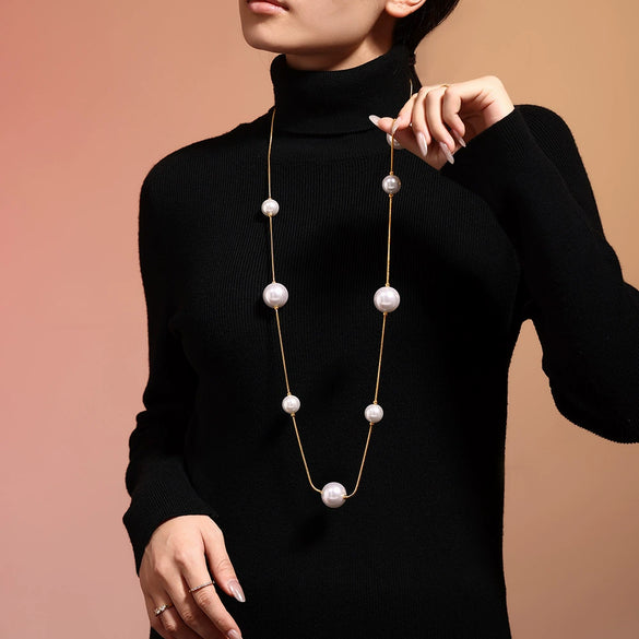Jewelry Stainless Steel Shell Beads Geometric Long Stacked Sweater Chain Pvd Electroplated Women's Autumn And Winter Accessories