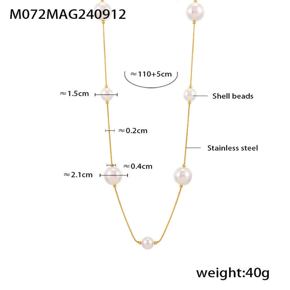 Jewelry Stainless Steel Shell Beads Light Luxury Geometric Pvd Electroplated Sweater Chain For Women