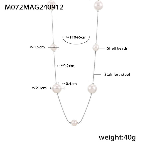 Jewelry 316L Stainless Steel Shell Beads Light Luxury Geometric Sweater Chain Pvd Electroplated