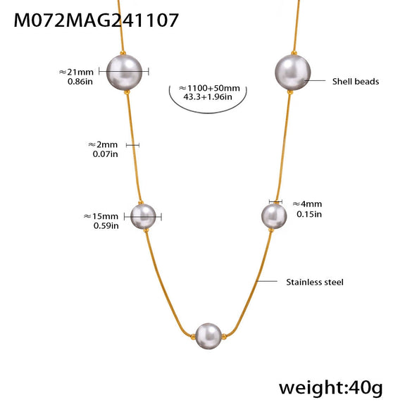 Jewelry 316L Stainless Steel Shell Beads Light Luxury Geometric Sweater Chain Pvd Electroplated