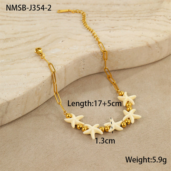 Jewelry Stainless Steel Shell Necklace And Clavicle Chain Bracelet With Star And Geometric Pattern Electroplated For Women