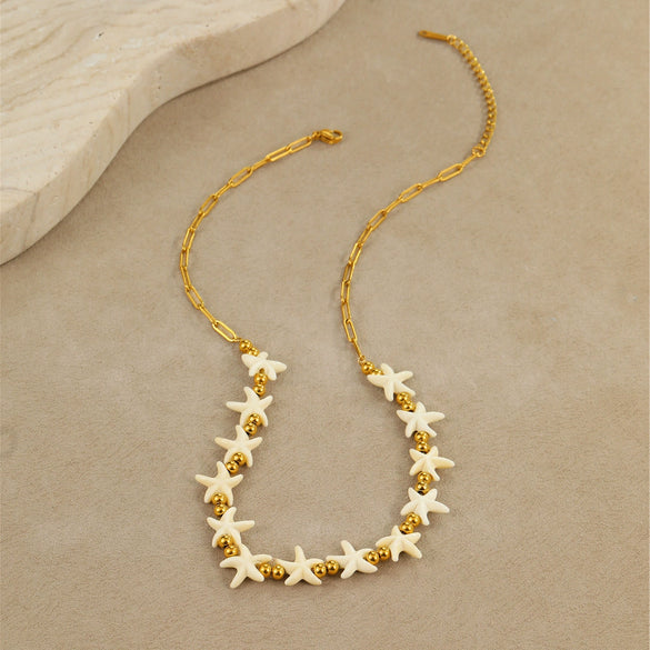 Jewelry Stainless Steel Shell Necklace And Clavicle Chain Bracelet With Star And Geometric Pattern Electroplated For Women