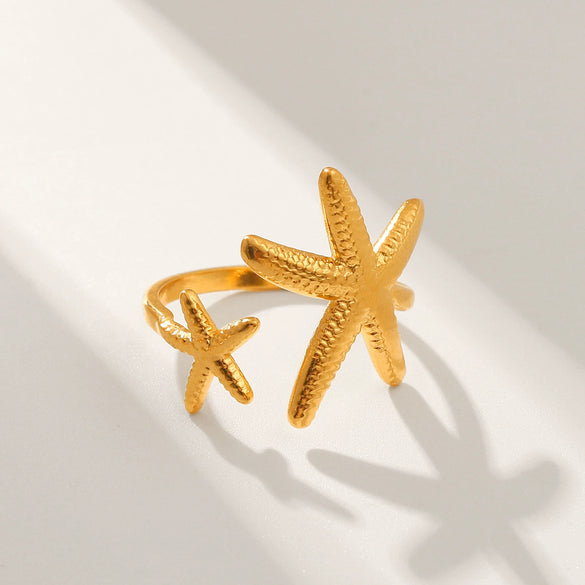 Jewelry Stainless Steel Shell Starfish Ring Geometric Animal Zodiac Electroplating Women's