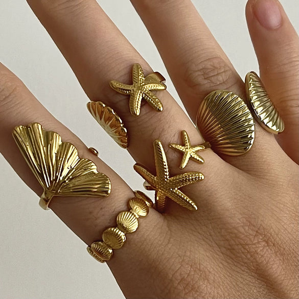 Jewelry Stainless Steel Shell Starfish Ring Geometric Animal Zodiac Electroplating Women's
