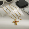 Jewelry Stainless Steel Snake Bone Chain Necklace With Geometric Flower Cross Pendant And Electroplating
