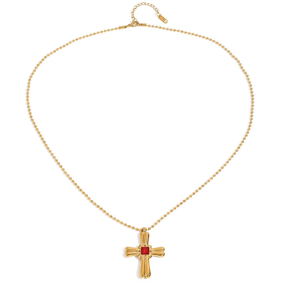 Jewelry Stainless Steel Snake Bone Chain Necklace With Geometric Flower Cross Pendant And Electroplating