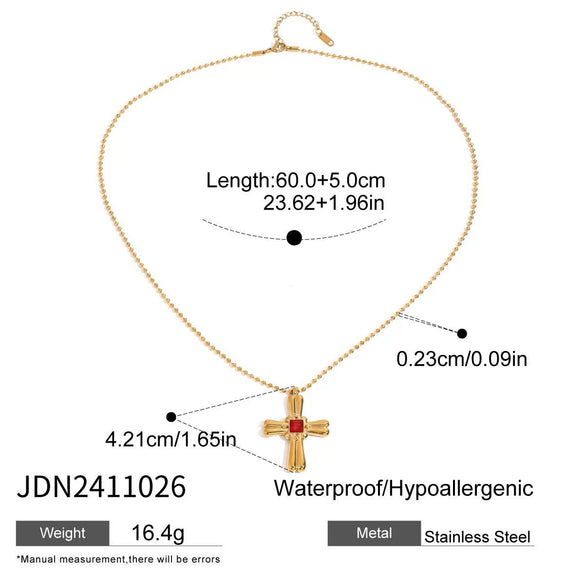 Jewelry Stainless Steel Snake Bone Chain Necklace With Geometric Flower Cross Pendant And Electroplating