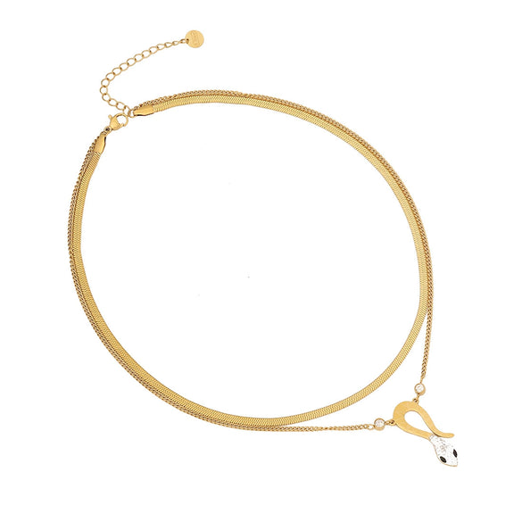 Jewelry Stainless Steel Snakeshaped Pendant Doublelayer Chain Necklace With Electroplating And Fashionable Personality Style