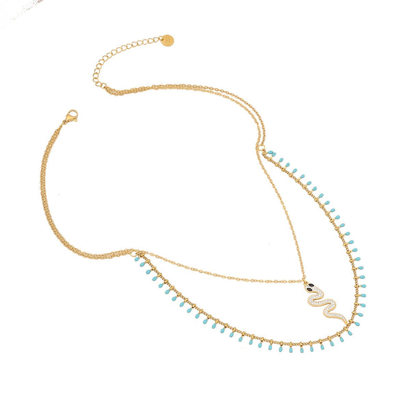 Jewelry Stainless Steel Snakeshaped Pendant Doublelayer Chain Necklace With Electroplating And Fashionable Personality Style