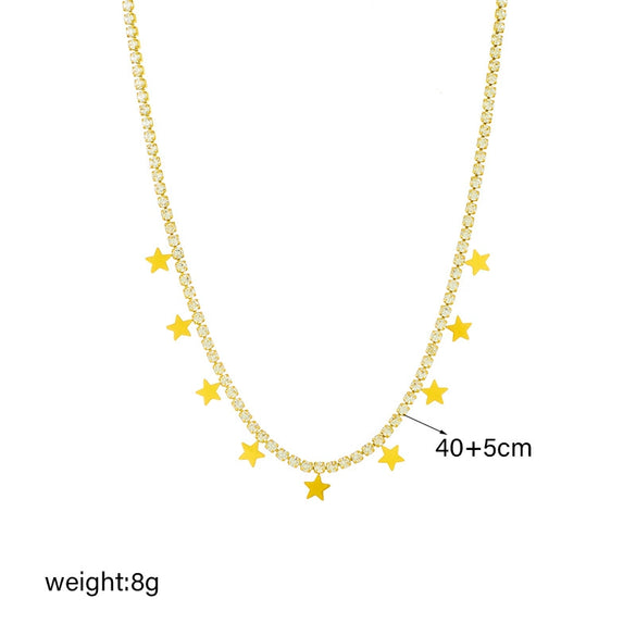 Jewelry Stainless Steel Square Fivepointed Star Pendant Chain Necklace Electroplating