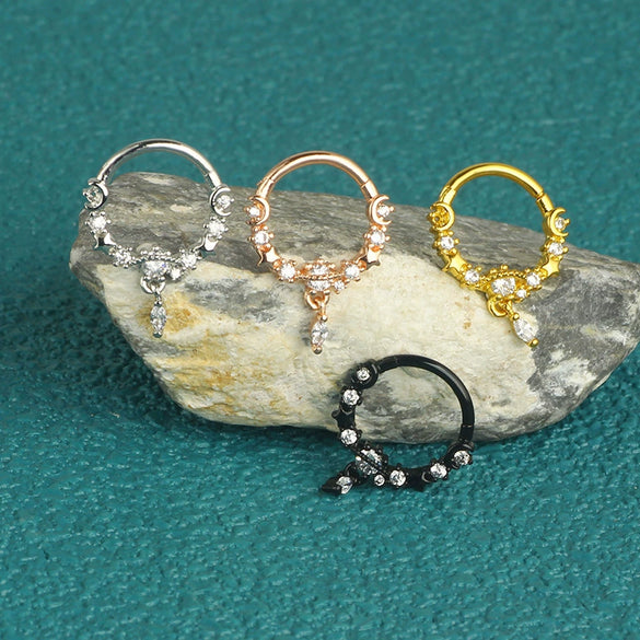 Jewelry Stainless Steel Star Moon Crown Pendant Nose Ring Ear Bone Nail With Electroplating