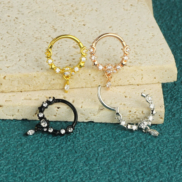Jewelry Stainless Steel Star Moon Crown Pendant Nose Ring Ear Bone Nail With Electroplating