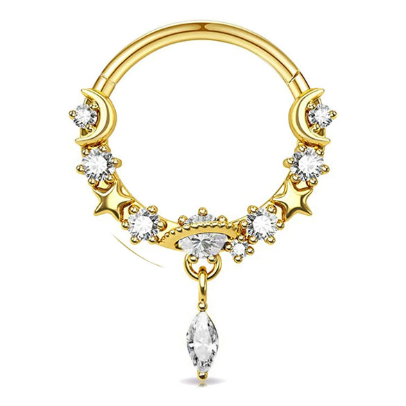 Jewelry Stainless Steel Star Moon Crown Pendant Nose Ring Ear Bone Nail With Electroplating