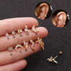Jewelry Stainless Steel Thin Rod Screw Earrings Zircon Cartilage Earrings With Animals Zodiac Pattern Inlaid Zircon For Women