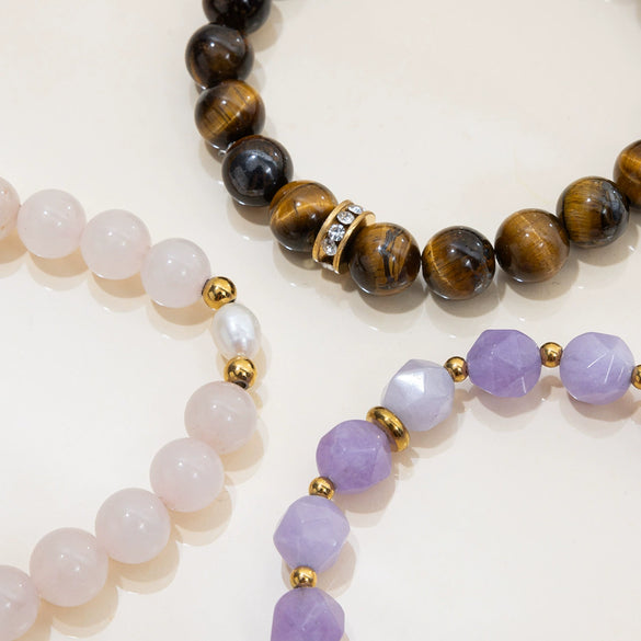 Jewelry Stainless Steel Tiger Eye Stone Diamond Geometric Retro Electroplating Women's
