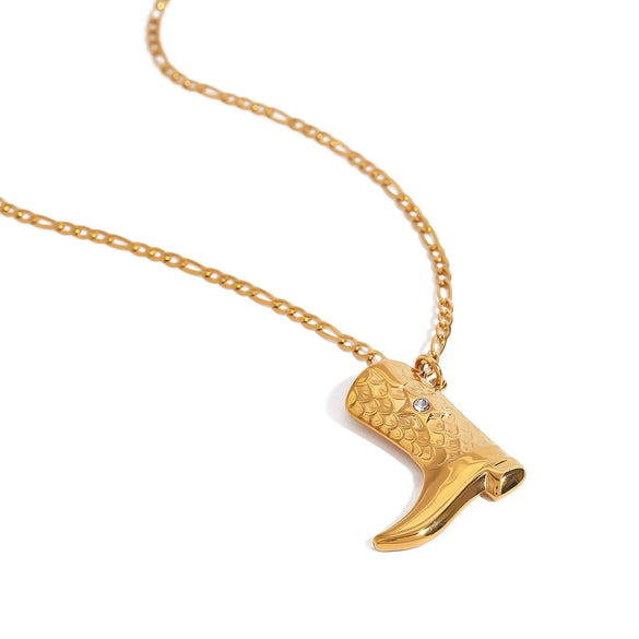 Jewelry Stainless Steel Titanium Steel Fivepointed Star Geometric Pattern Boots Pendant Figaro Chain Necklace With Electroplating
