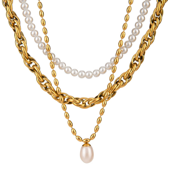 Jewelry Stainless Steel Titanium Steel Freshwater Pearl Geometric Style Electroplating Necklace For Women