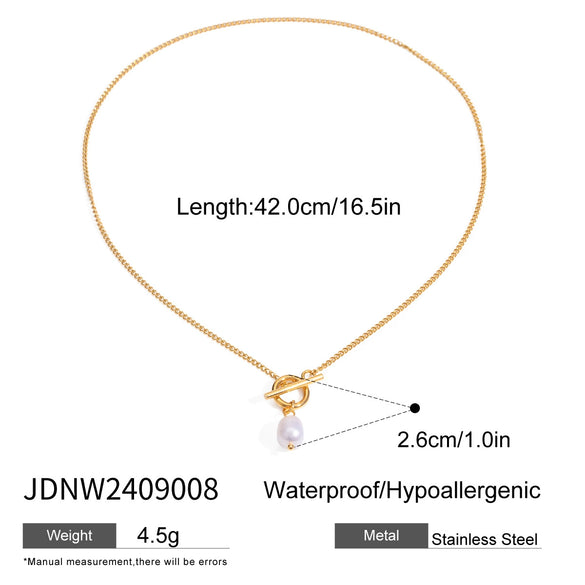 Jewelry Stainless Steel Titanium Steel Freshwater Pearl Pendant Flat Chain Necklace Geometric Style Electroplating