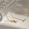 Jewelry Stainless Steel Titanium Steel Freshwater Pearl Pendant Flat Chain Necklace Geometric Style Electroplating