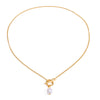 Jewelry Stainless Steel Titanium Steel Freshwater Pearl Pendant Flat Chain Necklace Geometric Style Electroplating