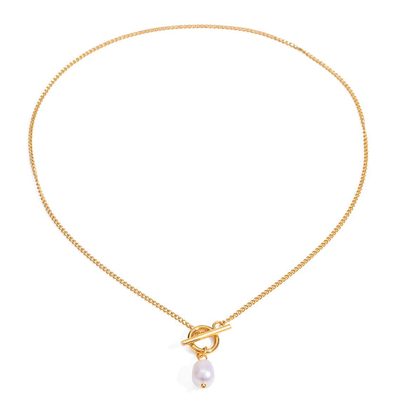 Jewelry Stainless Steel Titanium Steel Freshwater Pearl Pendant Flat Chain Necklace Geometric Style Electroplating