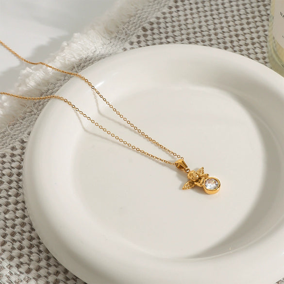 Jewelry Stainless Steel Titanium Steel Geometric Angel Pendant Necklace Electroplating For Women