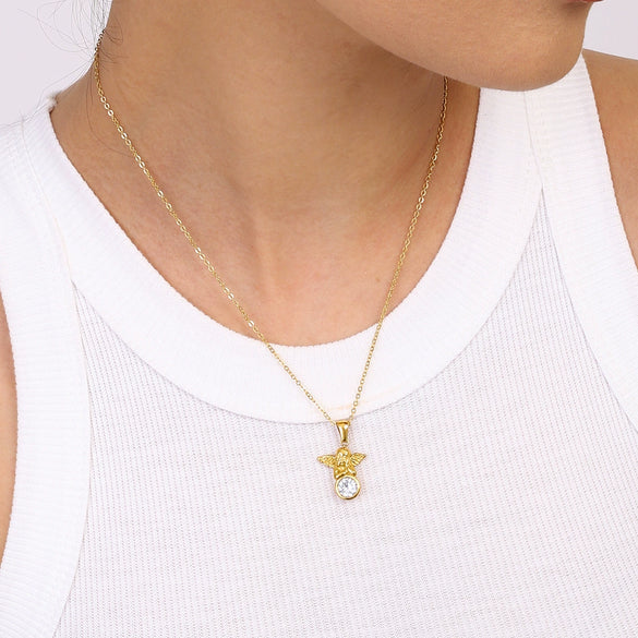 Jewelry Stainless Steel Titanium Steel Geometric Angel Pendant Necklace Electroplating For Women