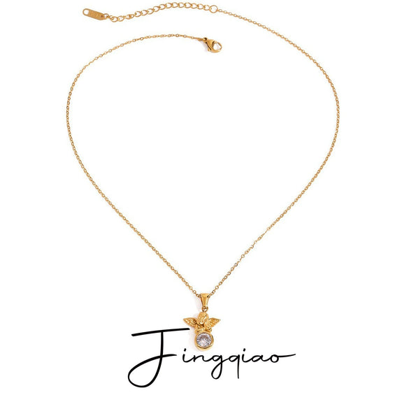 Jewelry Stainless Steel Titanium Steel Geometric Angel Pendant Necklace Electroplating For Women