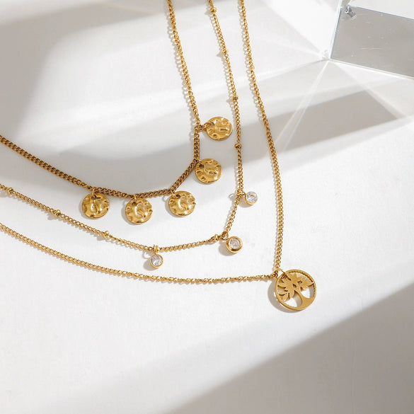 Jewelry Stainless Steel Titanium Steel Geometric Pattern Disc Pendant 3 Layer Necklace With Electroplating