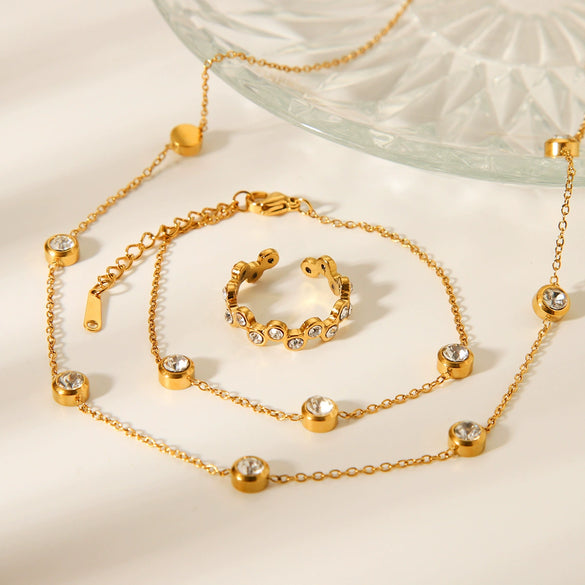 Jewelry Stainless Steel Titanium Steel Inlaid Zircon Geometric Style O Word Chain Necklace And Hand Jewelry