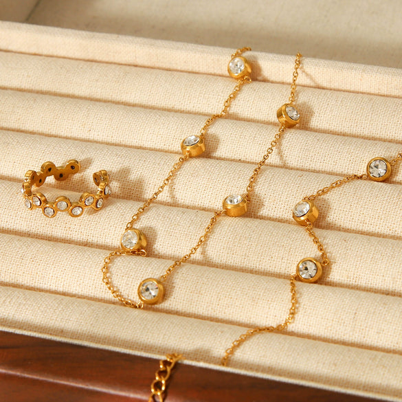 Jewelry Stainless Steel Titanium Steel Inlaid Zircon Geometric Style O Word Chain Necklace And Hand Jewelry