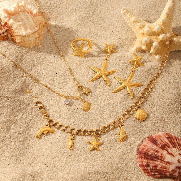 Jewelry Stainless Steel Titanium Steel Marine Life Starfish Electroplating Earrings Necklace Bracelet Ring