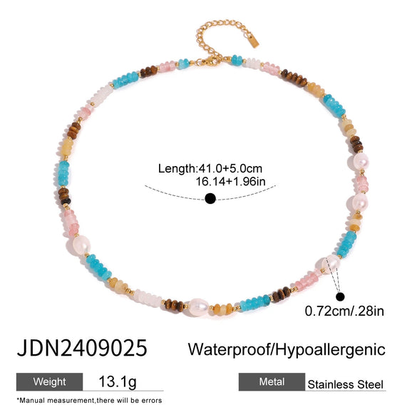 Jewelry Stainless Steel Titanium Steel Natural Stone Pearl Tiger Eye Color Crystal Geometric Electroplated Necklace