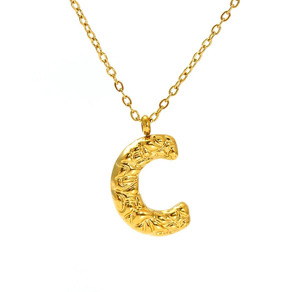 Jewelry Stainless Steel Titanium Steel Pendant Necklace With Embossed Pleated Design Inlaid With Gold And Letters Numbers Text For Women