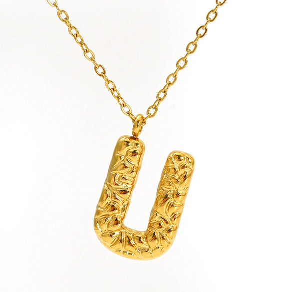 Jewelry Stainless Steel Titanium Steel Pendant Necklace With Embossed Pleated Design Inlaid With Gold And Letters Numbers Text For Women