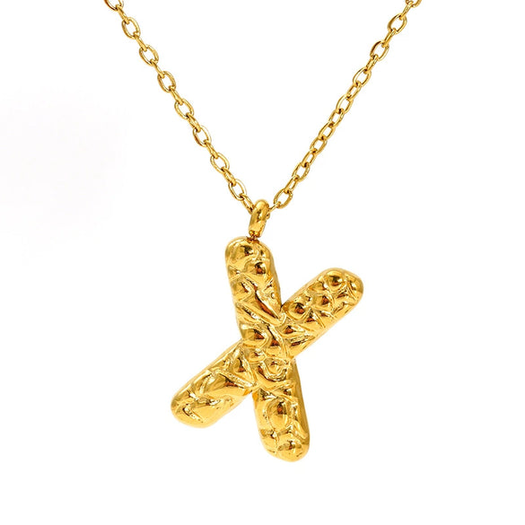 Jewelry Stainless Steel Titanium Steel Pendant Necklace With Embossed Pleated Design Inlaid With Gold And Letters Numbers Text For Women
