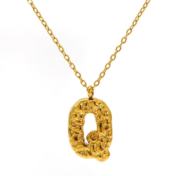 Jewelry Stainless Steel Titanium Steel Pendant Necklace With Embossed Pleated Design Inlaid With Gold And Letters Numbers Text For Women