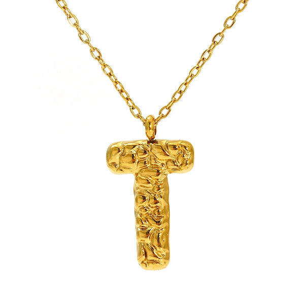 Jewelry Stainless Steel Titanium Steel Pendant Necklace With Embossed Pleated Design Inlaid With Gold And Letters Numbers Text For Women