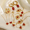 Jewelry Stainless Steel Titanium Steel Red Agate Love Shape Electroplating O Chain Pendant Earrings Ring