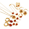 Jewelry Stainless Steel Titanium Steel Red Agate Love Shape Electroplating O Chain Pendant Earrings Ring