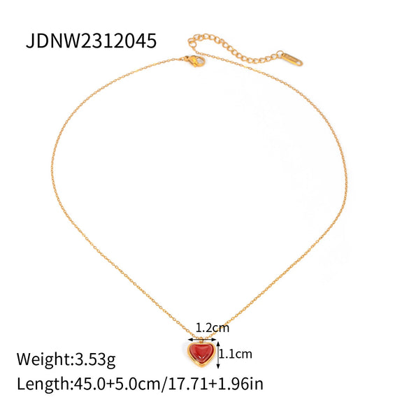 Jewelry Stainless Steel Titanium Steel Red Agate Love Shape Electroplating O Chain Pendant Earrings Ring