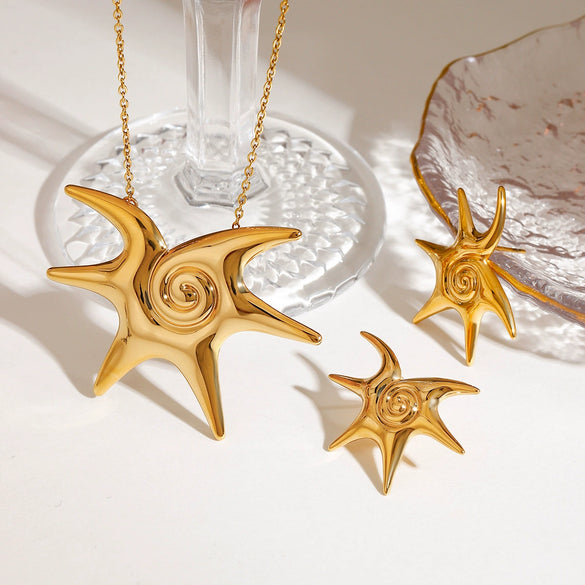 Jewelry Stainless Steel Titanium Steel Sun Pattern Electroplated Women's Earrings And Necklaces