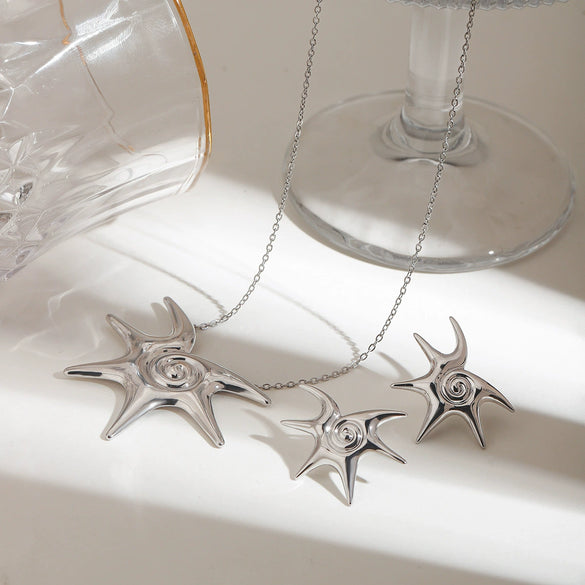 Jewelry Stainless Steel Titanium Steel Sun Pattern Electroplated Women's Earrings And Necklaces