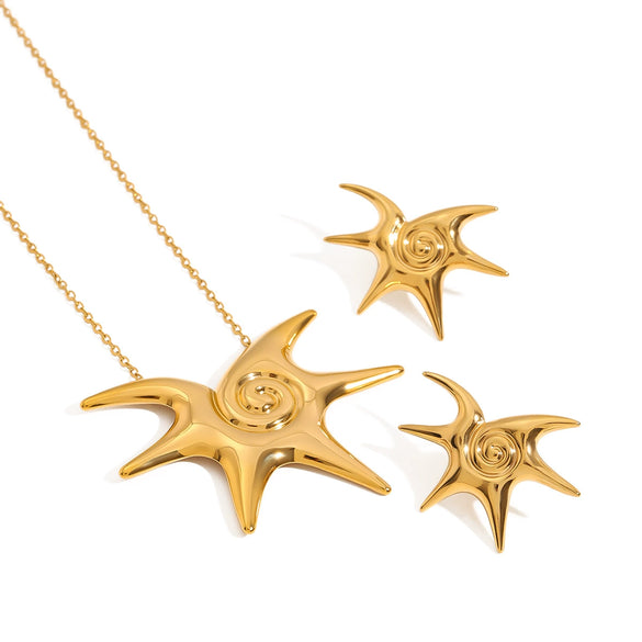 Jewelry Stainless Steel Titanium Steel Sun Pattern Electroplated Women's Earrings And Necklaces