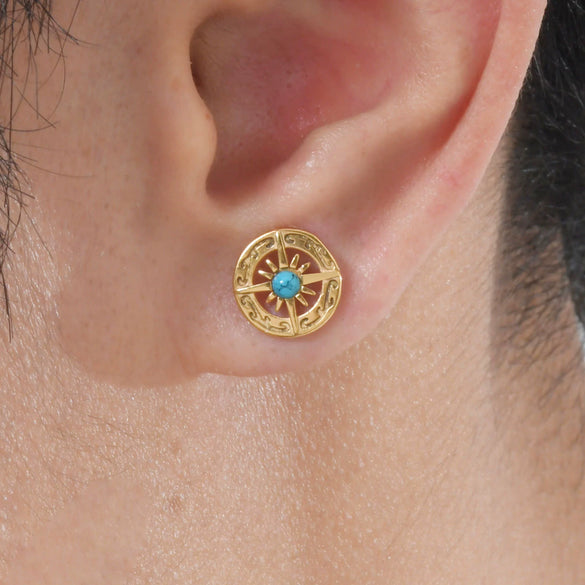 Jewelry Stainless Steel Turquoise Compass Retro Geometric Electroplated Men's Earrings